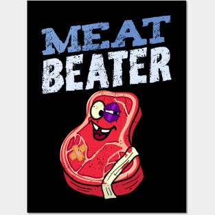 Funny Meat Beater Cartoon Steak Meme Posters and Art